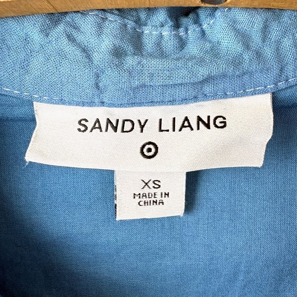 Sandy Liang Oversized Mini Shirt Dress XS Blue Crinkle Coquette Cottagecore Puff - Picture 2 of 10